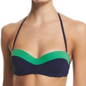 TORY BURCH Two Tone Colorblock Bandeau Bikini Top in Navy Green Summer Vacation